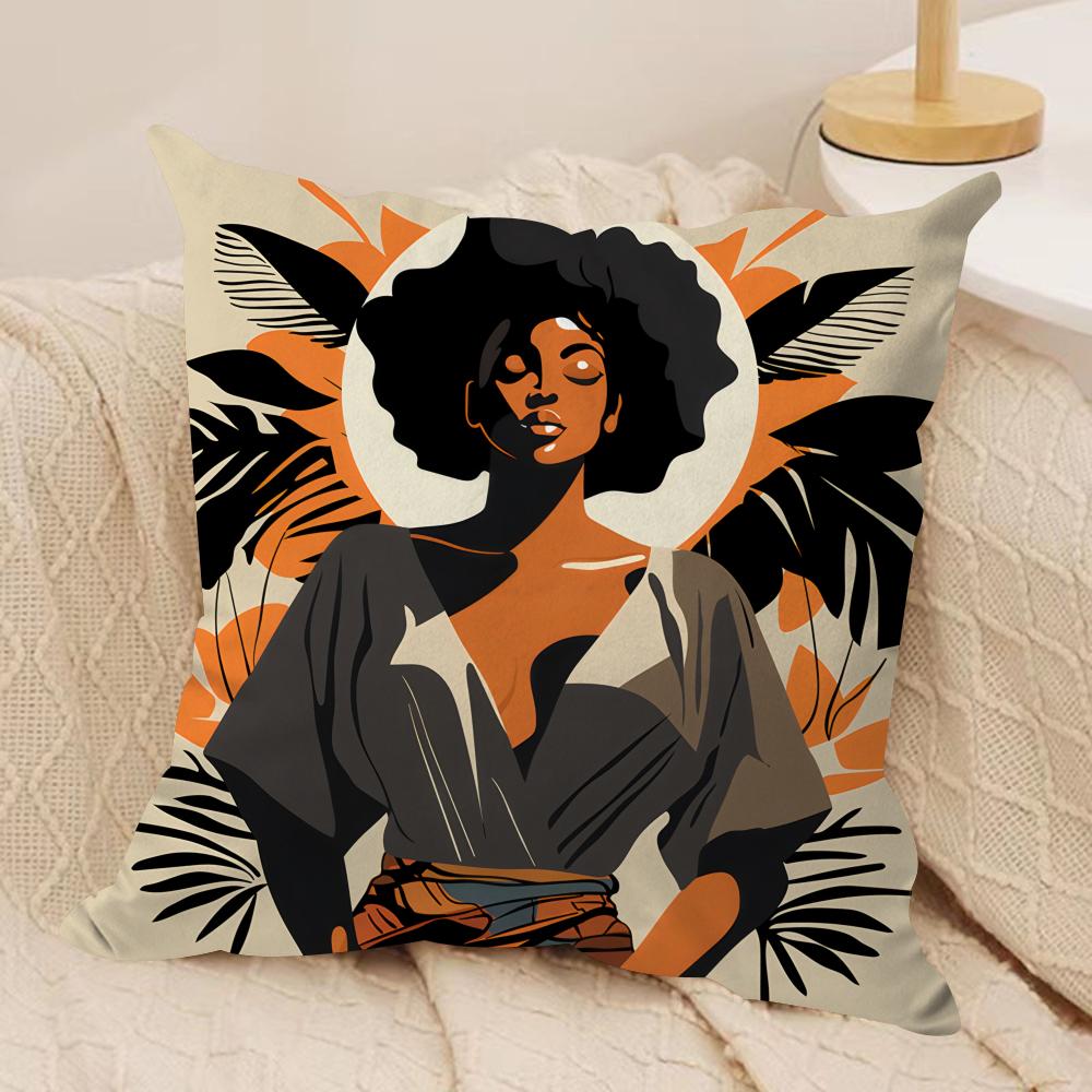 African Black Girls Fashion Cushion Cover Silky Short Plush Invisible Zipper Dustproof Sofa Pillow Case for Home Decor