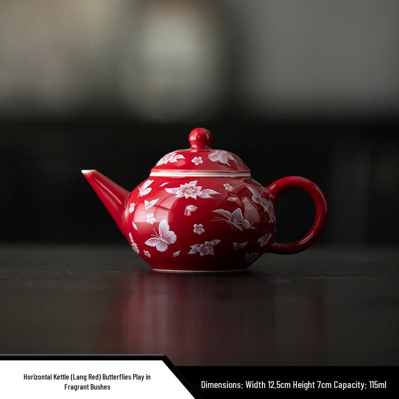 Red Xishi Ceramic Tea Pot - Elegant Chinese Style for Women, Single-Serve, Colored Glaze Design