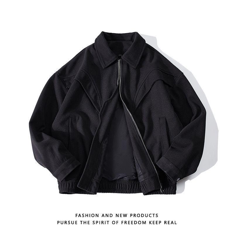 

Американская ретро-куртка свободного кроя с эффектом потертости 2025 года - Модный лацканый пальто для весны и осени S чёрный