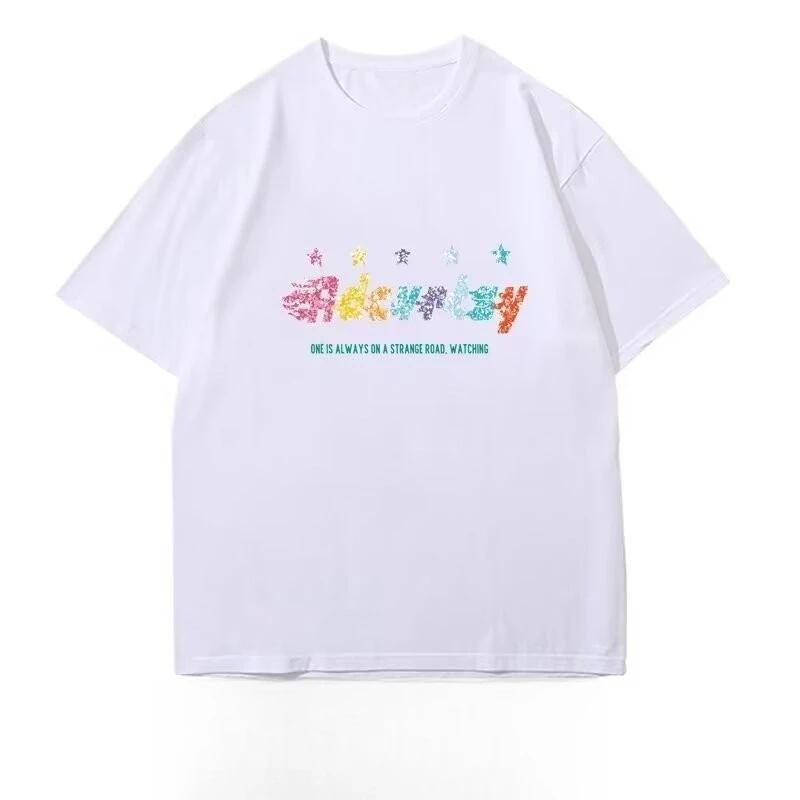 

European Tide Brand Youth Tide Summer Street Color Big Size Loose Letter Print Short Sleeve T-shirt Men All Hee XXXXL