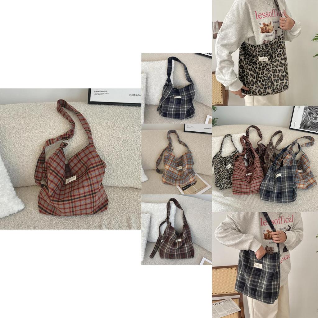 Trendy Checkered Wool And Canvas Shoulder Bag For Daily Casual Outfits