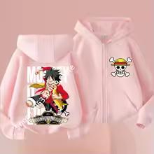2026 Yeni Çocuk Anime One Piece Luffy Fermuarlı Kapüşonlu Ceket 3-12 Yaş Günlük Uzun Kollu Sweatshirt Sonbahar