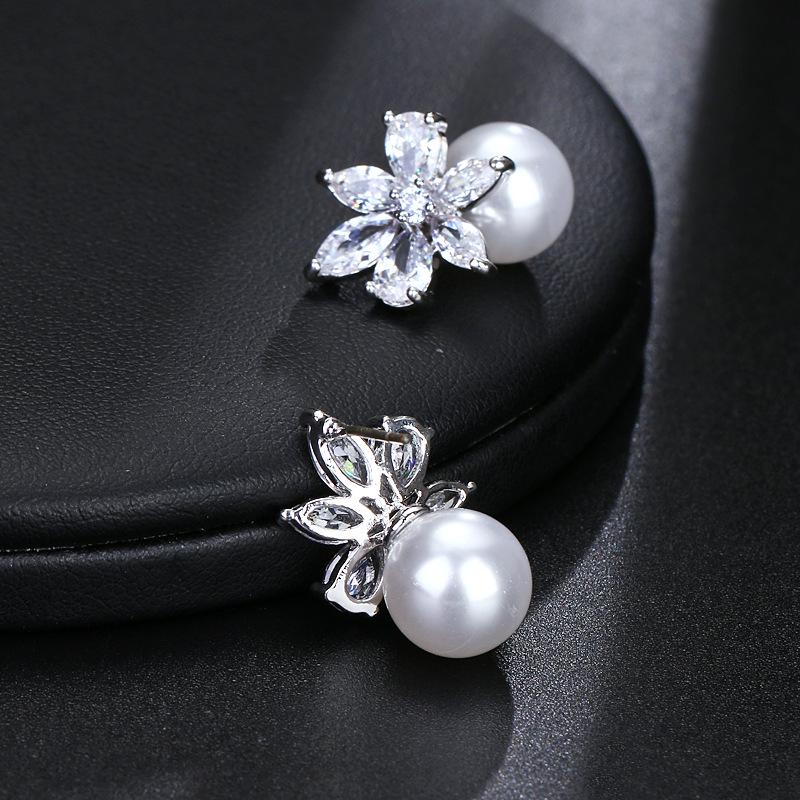 Elegant Cross-border Zircon Pearl Stud Earrings for Women