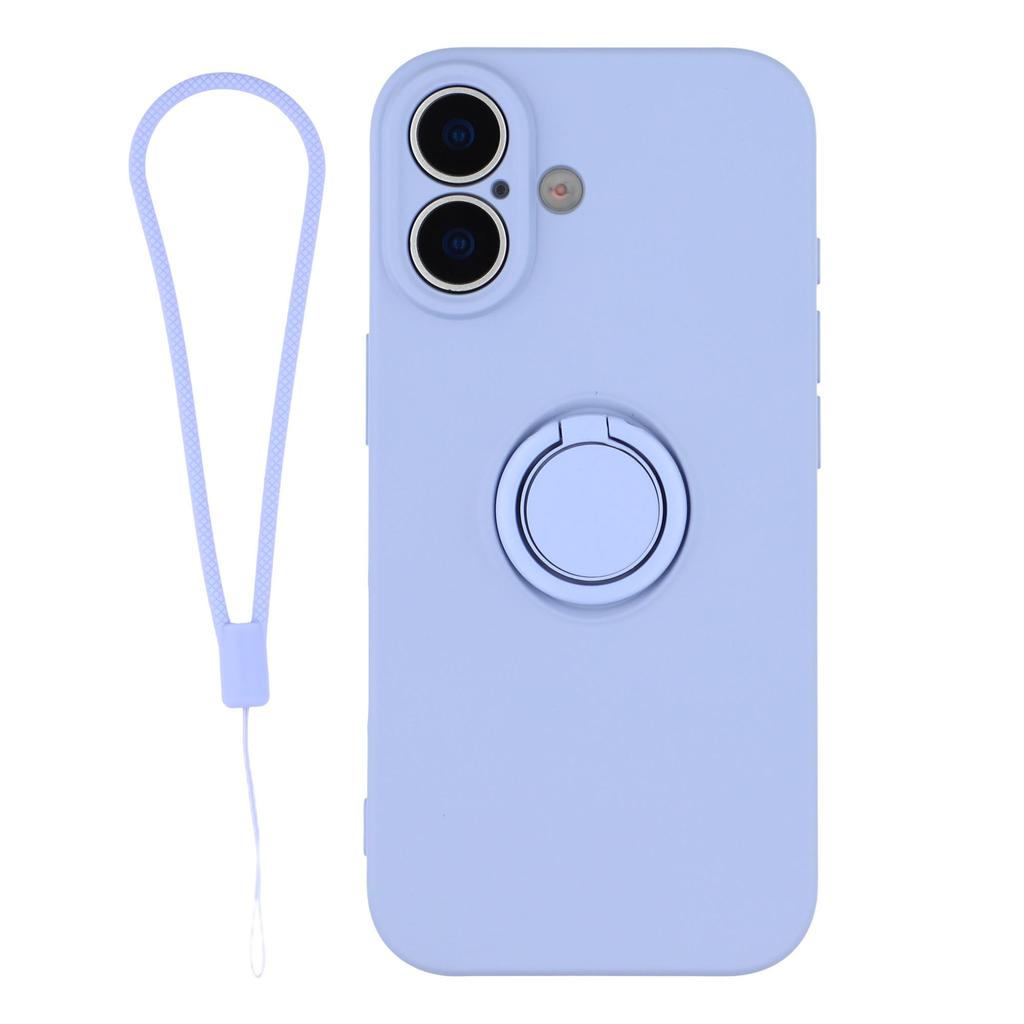 For iPhone 17 Silicone Case with Strap Ring Kickstand Phone Cover