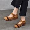 Johnature Retro Round Toe Genuine Leather Women's Shoes Cowhide Soft Sole Mixed Colors Wedge Heel Shoes