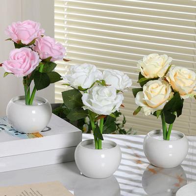 Lumină de noapte trandafir Lampă de masă floare artificială Trandafir fals LED Lampă de noptieră cu vază ceramică Cadouri romantice pentru mamă, femei, bunică, fete