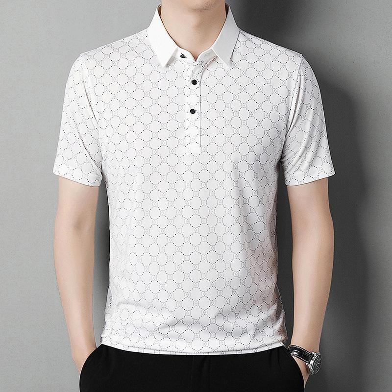 Men's Summer Ice Silk Polo: Loose Fit, Turn-Down Collar, Solid Color, Short Sleeve - New Trend for Middle-Aged