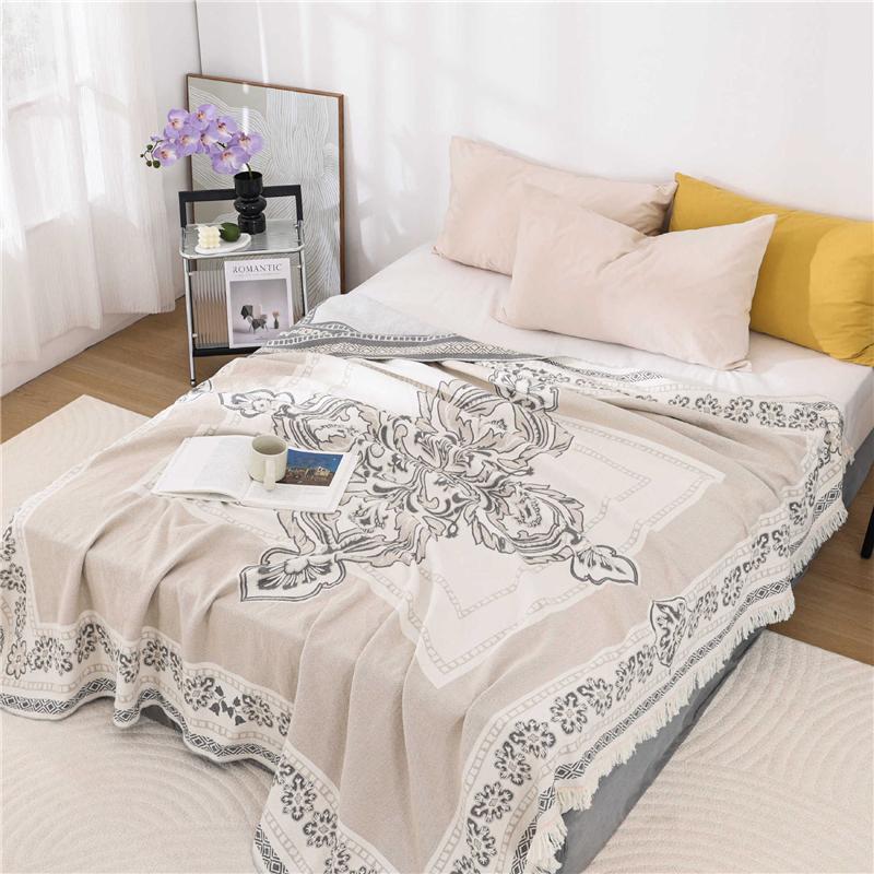 Europe Flower Cotton Towel Blanket, Bedspread With Tassel, For Sofa Beds, High Quality, New, 200*230, 150*200 Cm