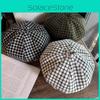 Grid Clashing Color Artistic Vintage Beret Hat Geometric Elements Spring Women
