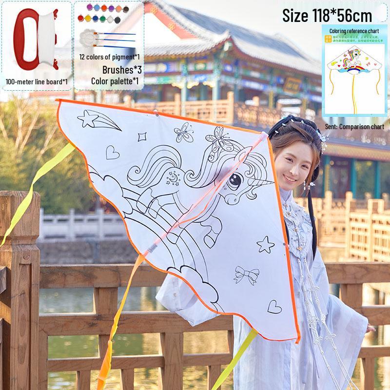 Handmade Children's DIY 1.2m Coloring Kite - Easy To Fly In Light Breeze