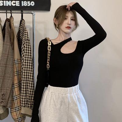 Autumn Sexy Slim and Slim Student Top Design Sense Halter Neck Long Sleeve T-shirt Base Shirt for Women