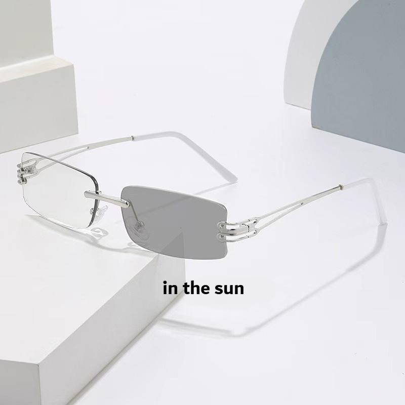 Fashion Frameless Square Color Changing Myopia Glasses for Women Men Anti Blue Light Photochromic Myopia Glasses Luxury Near Sight Eyeglasses