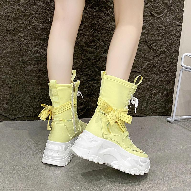 Women's Casual Boots Round Toe Platform Sole Lace-up Side Zipper Short Boots Fashion All-match Autumn Winter Women Fleece Boots