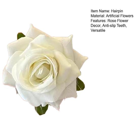 Women Hairpin French Style Artificial Rose Flower Decor Hair Clip Anti-slip Teeth Side Bang Hair Pin Holiday Leisure Hair Accessory