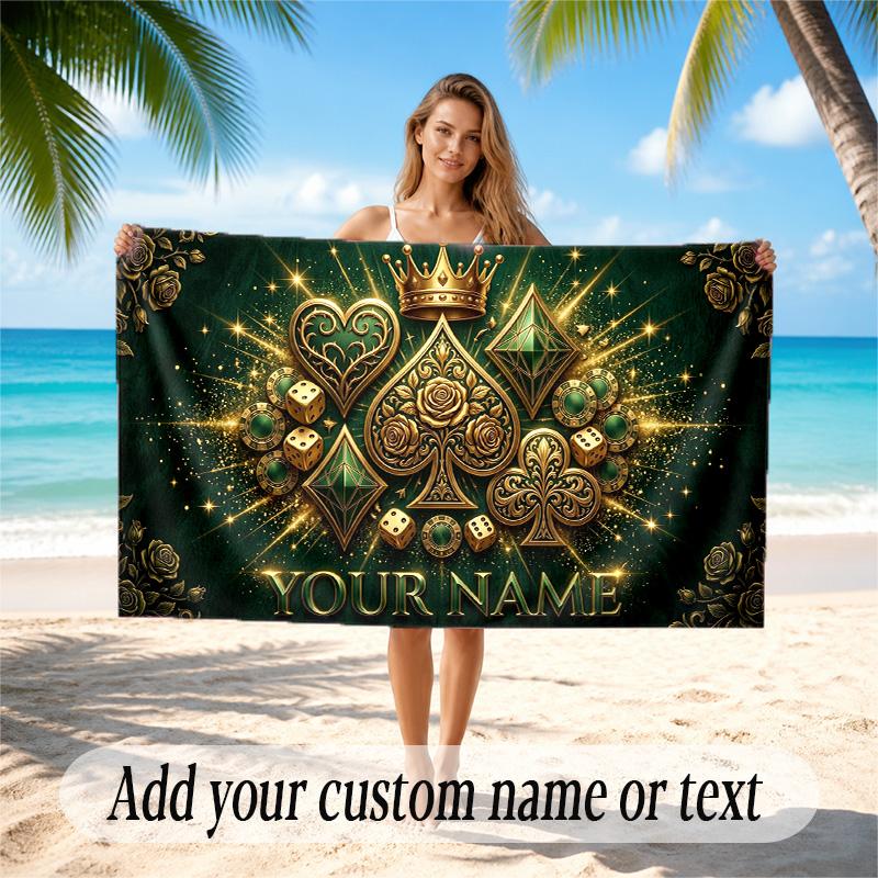 Cards Casino Theme Quick Dry Beach Towel Custom Name Text Print Large Sand Resistant Towel Beach Vacation