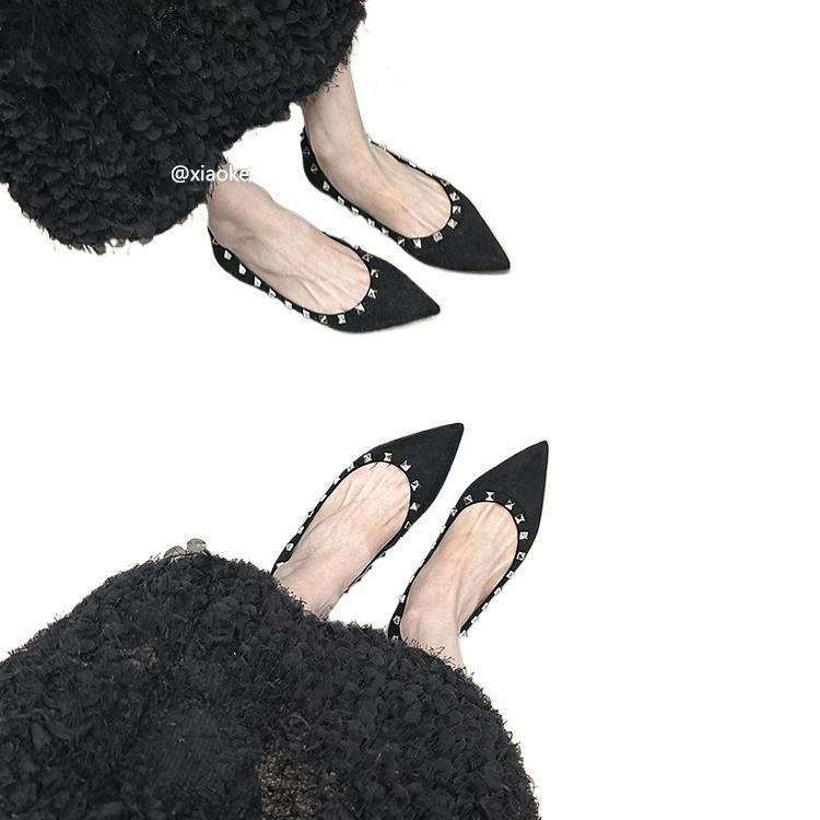 Inner Height Increase Pointed Rivets Single Shoes Women's Shoes Spring and Autumn 2025 New Summer French Temperament Grandma Shoes Ladyshoes