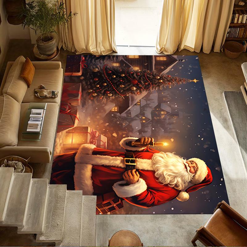 Christmas Santa Claus Crystal Velvet Chair Mat Area Rug - Non-Slip, Floor Mat, Office Desk Chair Rugs, Bedroom Decor.Christmas Gift-1106146