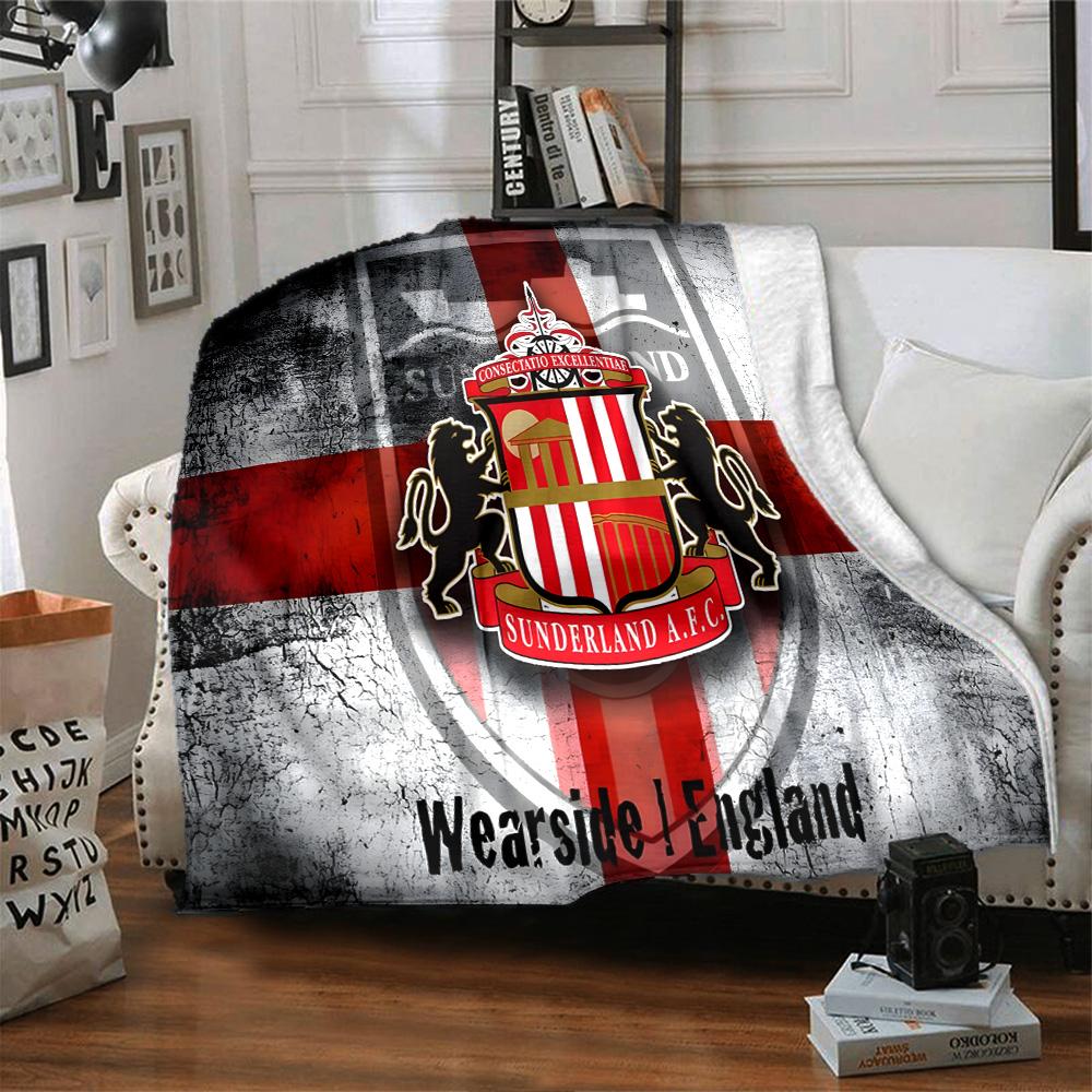 Sunderland Wappen Flanelldecke, Weiches Polyester, Modernes Design, Ganzjahresnutzung für Camping, Reisen, Geschenke für Feiertage oder Geburtstage