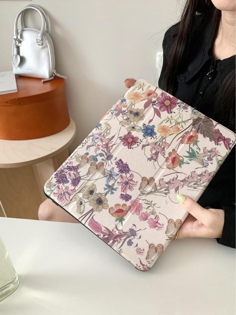 Three-Fold Oil Painting Floral iPad Mini 6 Case for 10th Gen iPad 2025