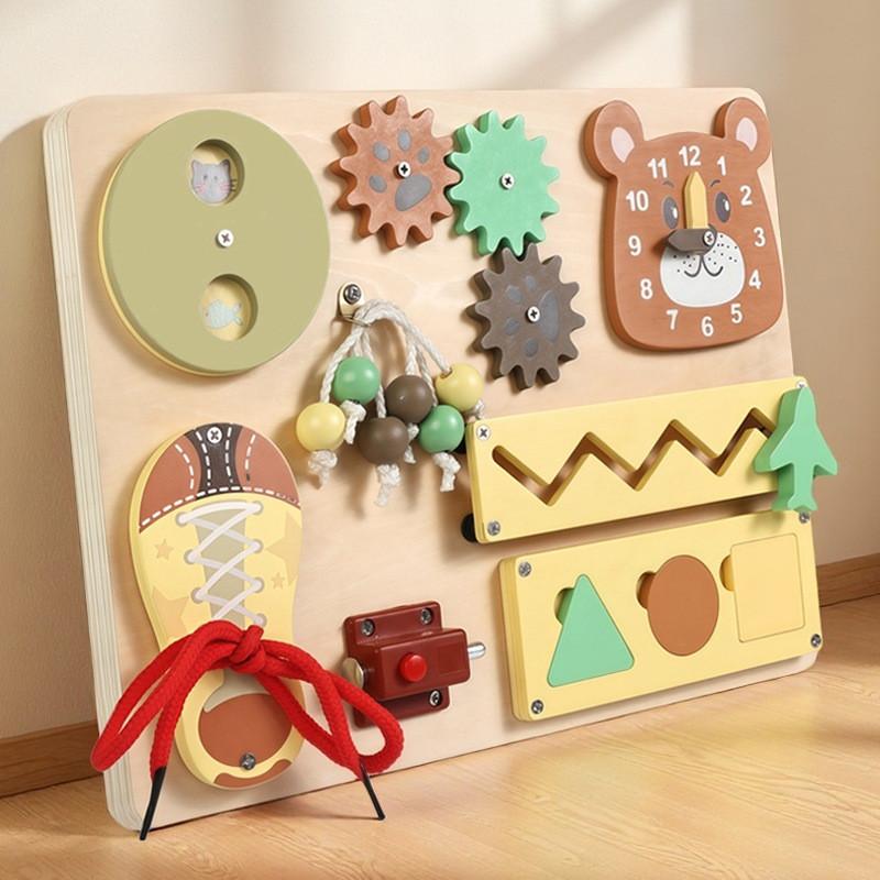 Multifunctional Montessori Busy Board Wooden Logic Thinking Toy For Toddlers