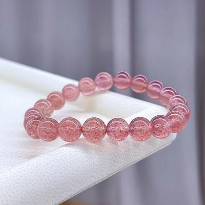 Pulseira Feminina de Quartzo Morango Natural e Cristal Rosa para Sorte e Presentes de Amizade