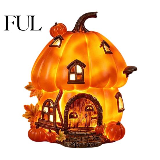 Piccola Luce Notturna Curativa Accesa Resina Zucca Casa Statuetta, Luce Notturna Capanna di Halloween, Forniture per Feste Festività Raccolta Autunnale Tavolo