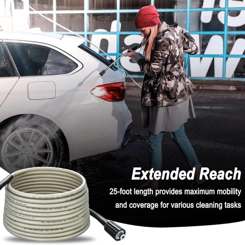 Heavy Duty Extra Long High Flows 25ft High Pressure Washer Hose Expansion Durable Nylon Construction Quick Connection