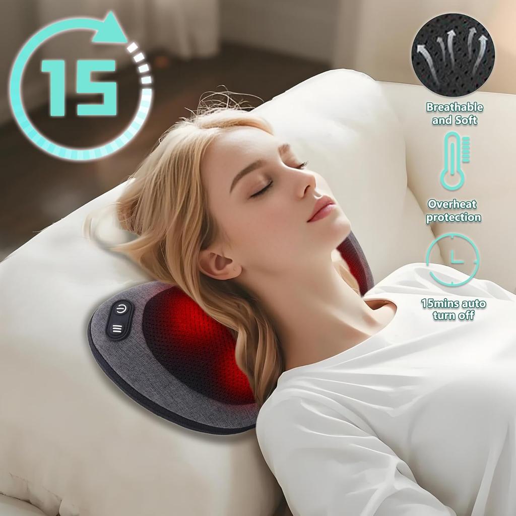 Shiatsu Neck and Back Massager with Heat - Deep Tissue Massage Pillow for Neck, Back & Shoulders Pain Relief, Ergonomic Design E