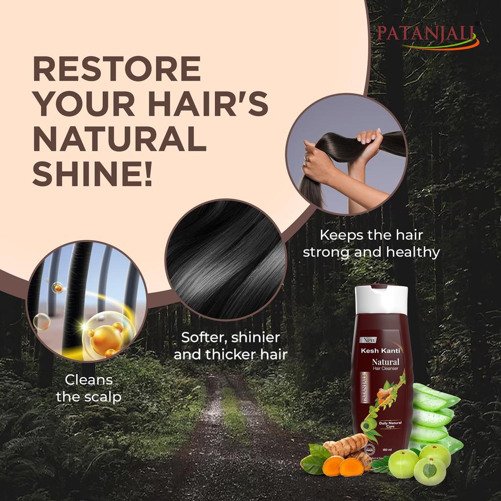 Patanjali Kesh Kanti Natural Hair Cleanser 180 Ml Herbal Nourishing Shampoo For Soft Shiny Manageable Hair All Types