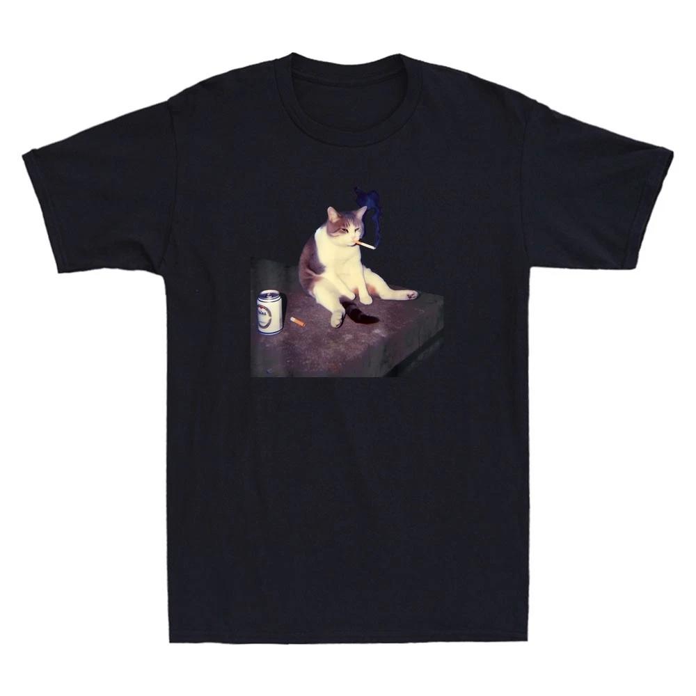 Cigarette Kitten Funny Smoking Cat Meme Stupid Brainrot Men s T-Shirt Black Tee L