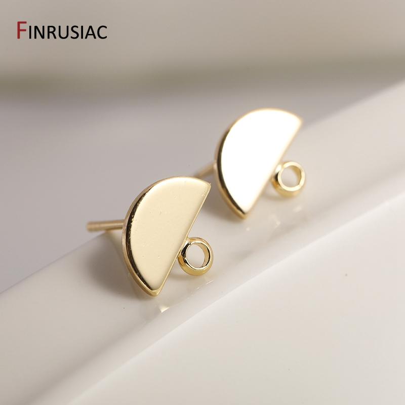 

12.5mm*10mm 14K Gold Plated Brass Half-Moon Ear Stud Earrings With 3mm Close Ring DIY Earrings Making Supplies 1 Pair