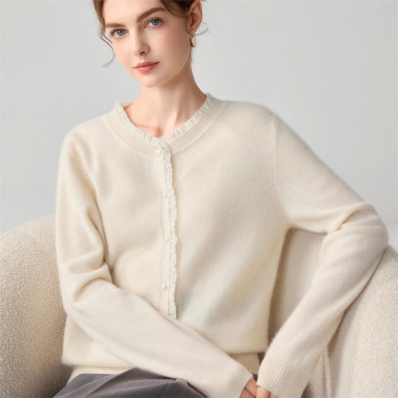 Lekasha Women's Sweet Cashmere Cardigan - Long Sleeve Round Neck Knitwear