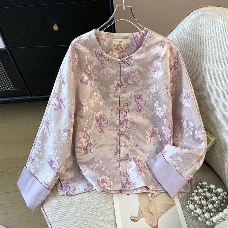 

Весна 2025 Женский кардиган в стиле ретро ханьфу с застежкой-лягушкой и жаккардовой вышивкой Extra Large светло-фиолетовый