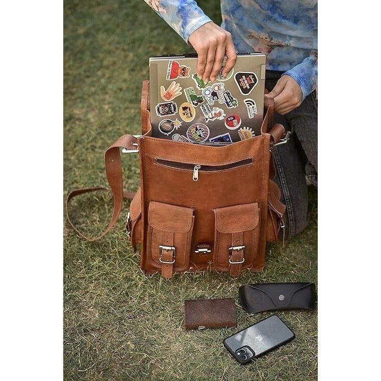 Leather Bag Backpack Genuine Rucksack Laptop Men's Travel Vintage Brown New Real