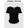 UR 2026 Damen Rüschen Slim Fit Kurzarm T-Shirt