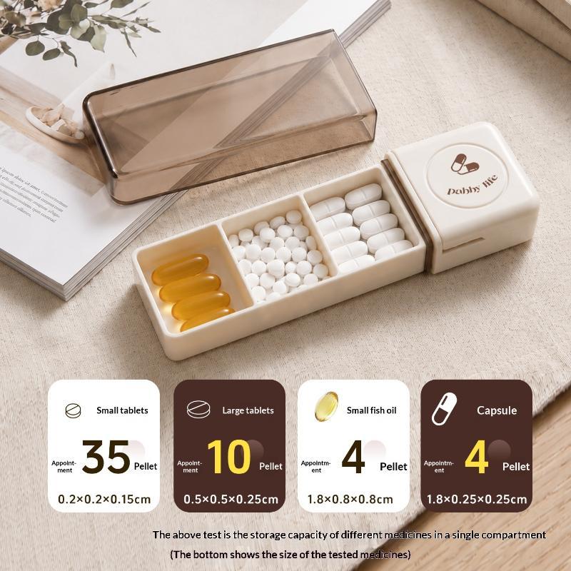 Portable Pill Organizer Integrated Pill Cutter Airtight Moisture-proof Small Pill Case for Students Dorm Daily Medication Storage