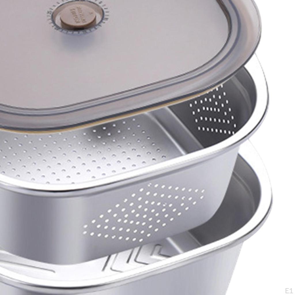 Sieve Set Made of Stainless Steel with Fresh-keeping Containers, Salad Bowls for Grapes, Rice,