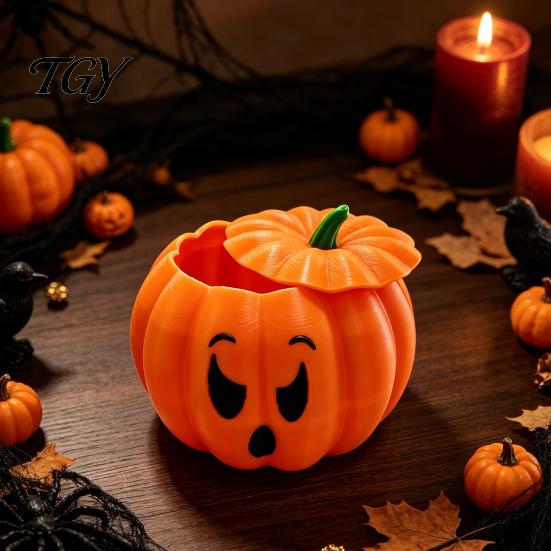 Cute Pumpkin Trinket Case 3D Printed Devil Storage Box with Lid, Funny Ghost Face Decor Halloween Decoration, Desktop Organizer for Jewelry And Small