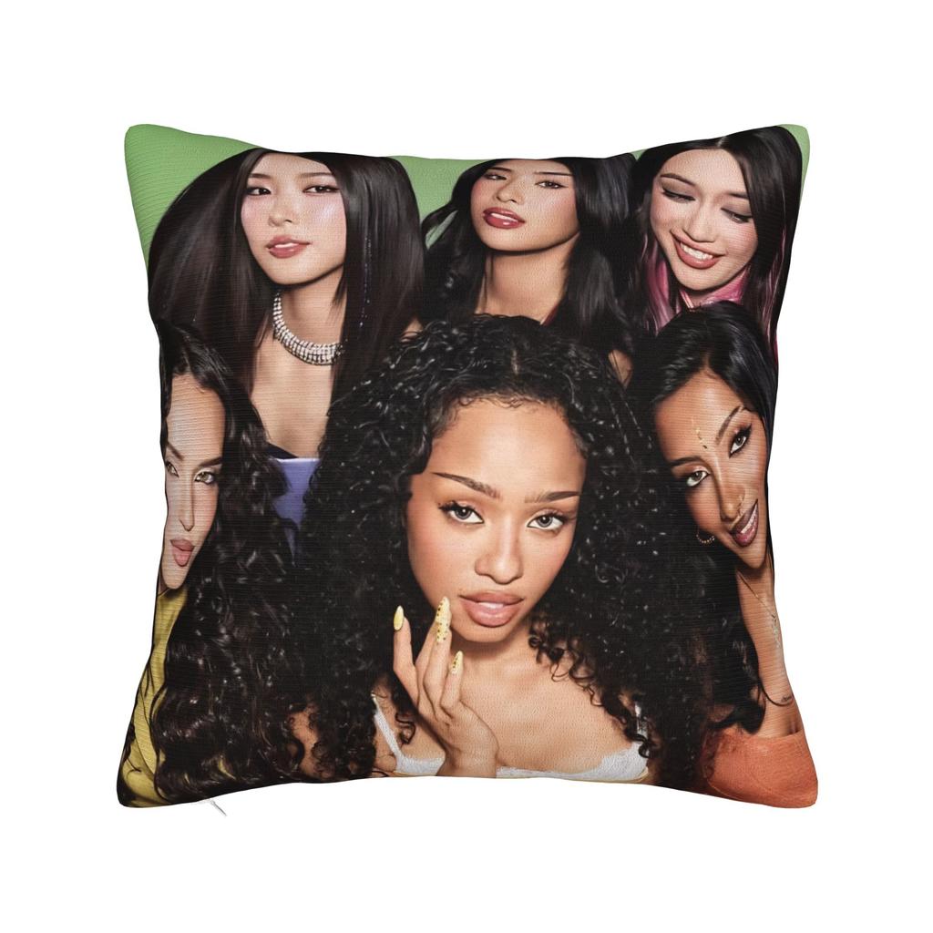 New Kpop Style Girls Katseyes Pillow Cover Graphic Cushion Cover Funny Pillow Case For Chair Sofa Home Decor