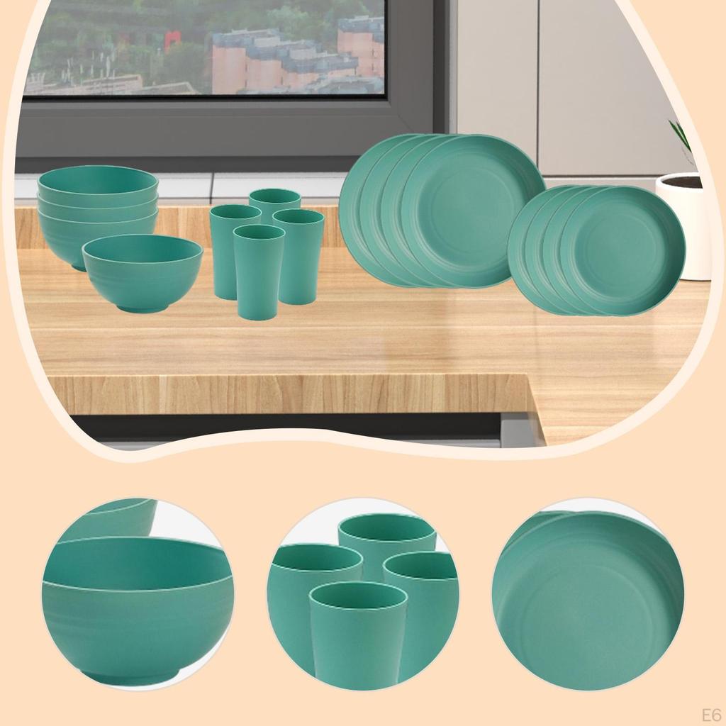 16Pcs Dinnerware Sets Bowls Minimalist Straw PP Service for 4 Dinner Plates Dishes Hotel