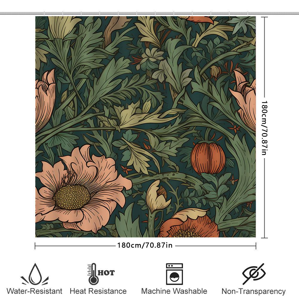 Modern Blue Floral Shower Curtain Waterproof Fabric Decorative Bathtub Liner For Bathroom Easy Installation In Various Sizes