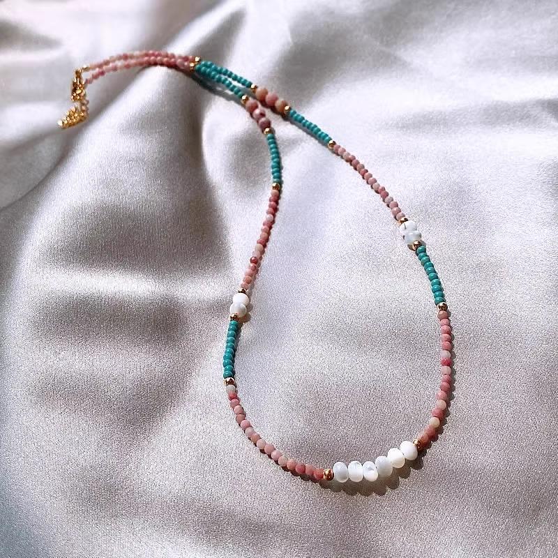 Titanium Steel Dopamine Series Millet Bead Turquoise Necklace New Chinese Style Simple Fritillary Red Stone Collarbone Chain Female