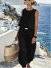Women's Fashionable Casual Linen -Neck Top And Wide-Leg Pants Two-Piece Set