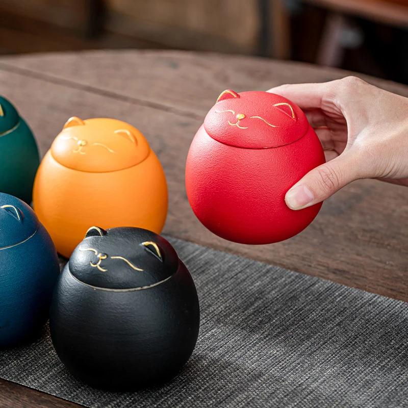 Keramická nádoba na čaj Kávová zrna Espresso příslušenství Kávové nádobí Vzor kočky Kořenky Bonboniéra s víčkem pro Domov Kuchyň