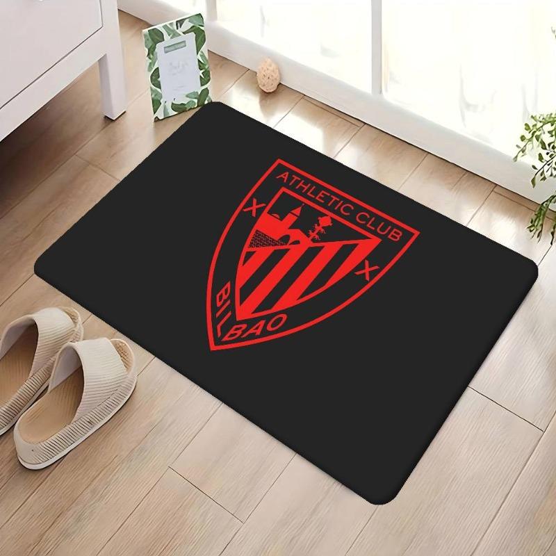 Tappetino Rettangolare Athletic Club Bilbao Strisce Rosse Bianche Logo Calcio Tappetino Antiscivolo Ingresso Tifoso di Calcio Decorazione per la Casa