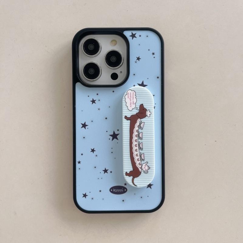 Blue Star Cute Puppy Cartoon Band Aid Bracket Phone Case For iPhone 17 Air 16 15 14 13 12 11 Pro Max Plus Kawaii Cover