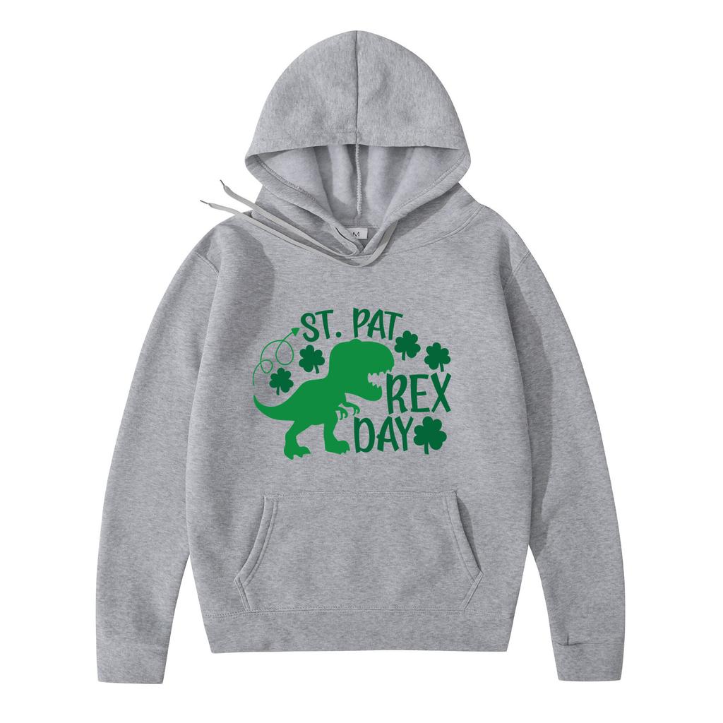 2025 New Hooded Sweater Loose Letter Lucky Four-leaf Printed Coat Solid Color Kangaroo Pocket Drawstring College Style Joker Tops