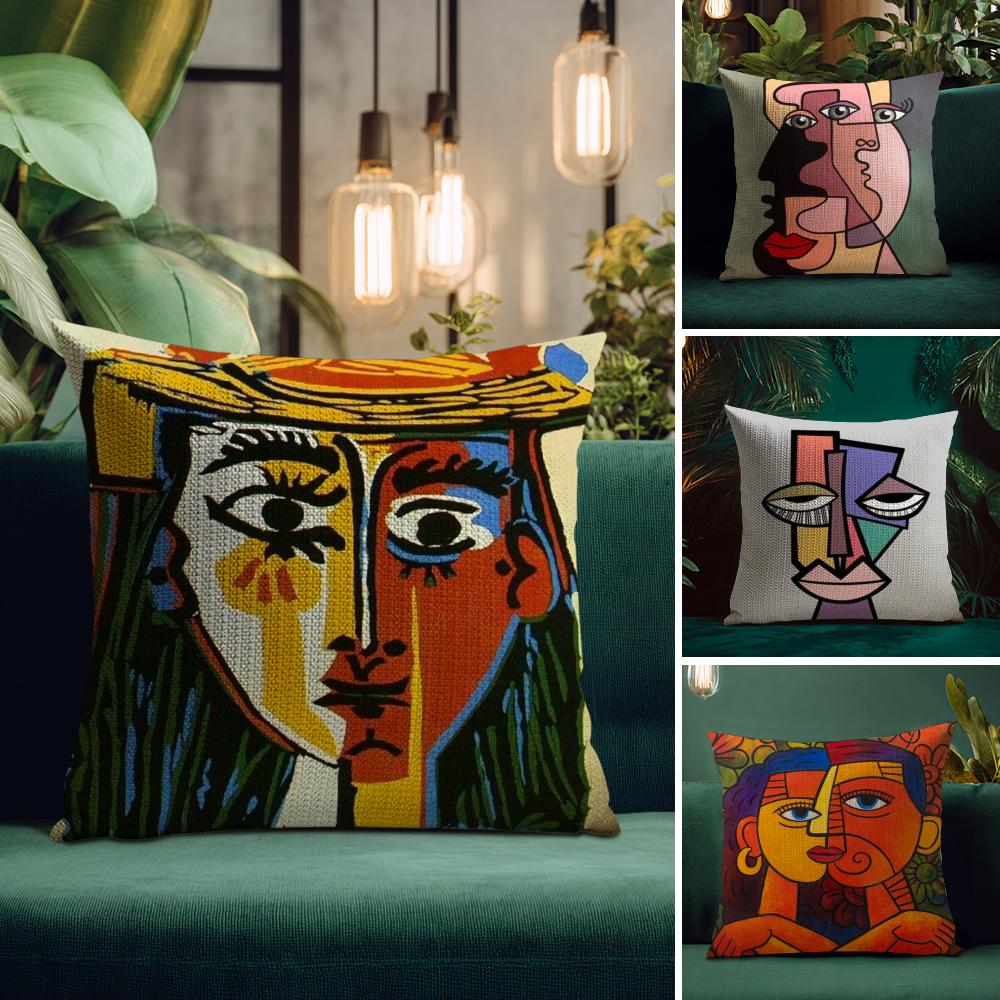 Classic Art Picasso Cushion Cover Natural Linen Pillow Case Double-Sided Print Decorative Sofa Pillowcase Home Decor Gift