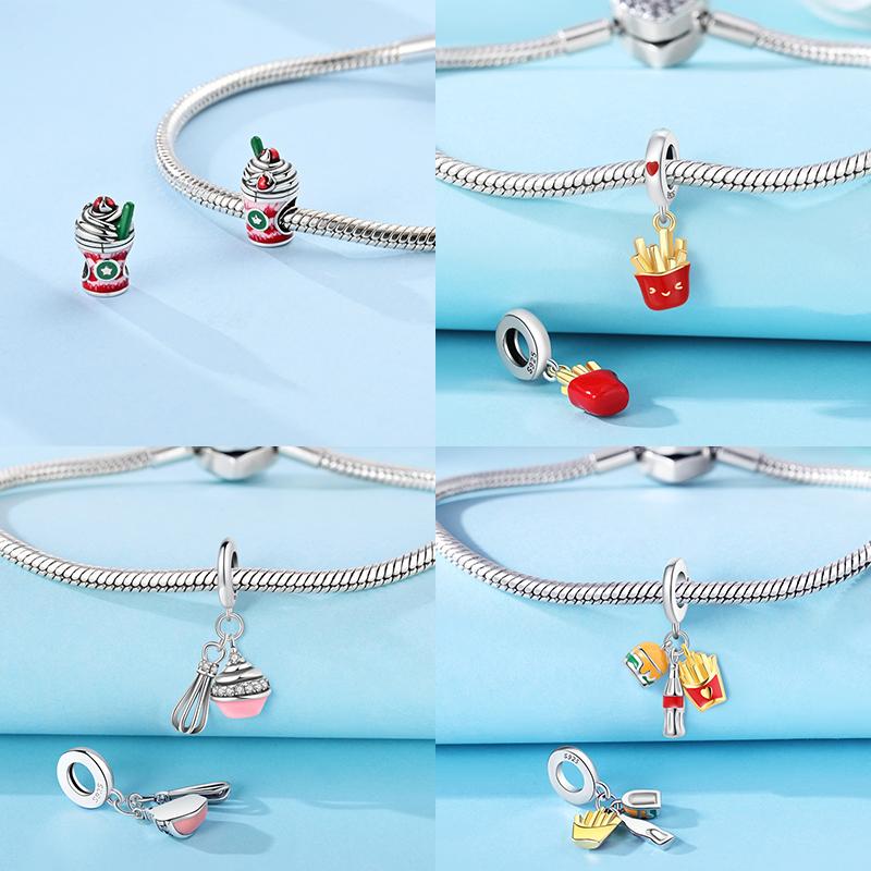 Original Food Series Charms French Fries Ice Cream Cola Cake Beads Copper Pendant Fit Bracelet For Women Diy Jewelry Gift