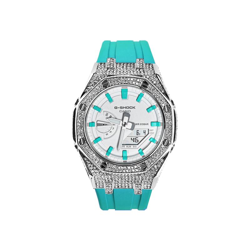 Casio Custom Collection Quarzwerk Kautschukarmband Uhr Unisex Weißes Zifferblatt GA-2100-7A7(Watch8--)
